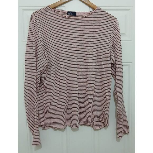Gap womens large 100% linen tshirt light pink stripe stretch knit - Picture 2 of 7